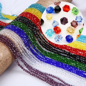 3mm.  Ca.38cm. Spids facet krystal glas perle 