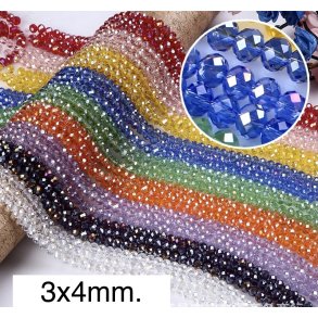 3x4mm. Ca.44cm. Facet krystal glas perle. 