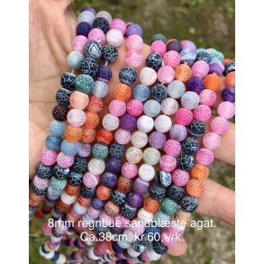 Agat sandblste, blanding fv. 8mm. Ca.38cm. 