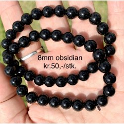 Sort obsidian armbnd. 4,6,8mm perle. 16-20cm. Frit valg.