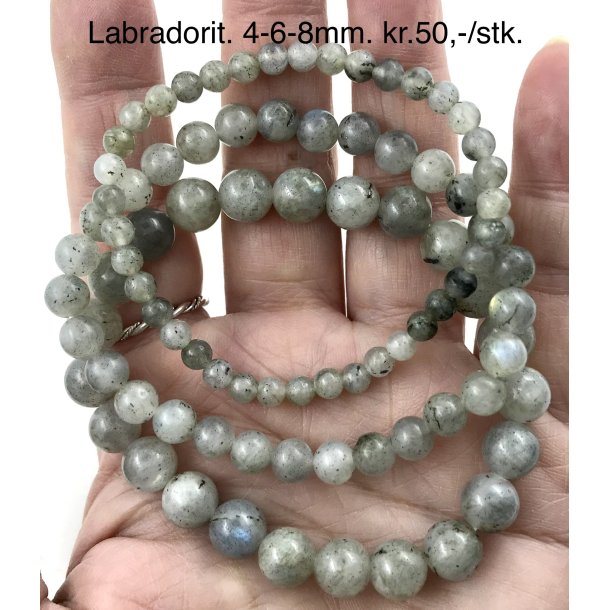 Labradorit armbnd. 4,6,8,10mm. 16-20cm. 