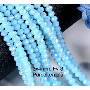 3x4mm. Ca.44cm. Facet krystal glas perle. Porceln fv-3. 