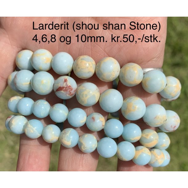 Larderit (shou shan Stone) armbnd. 4,6,8,10mm perle. 16-20cm. Frit valg.