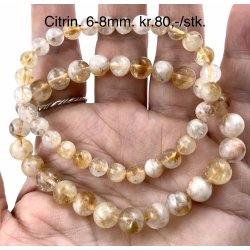 Citrin armbnd, 6, 8mm perle. 16-20cm frit valg. 