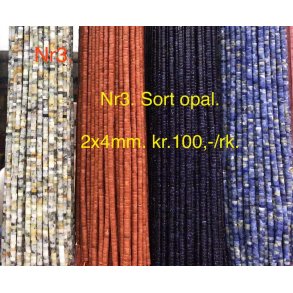 Sort opal  2x4mm skive. 38cm lang. Nr3