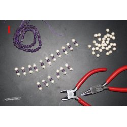 lilla krystal og ferskvands perler armb&aring;nd