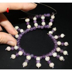 lilla krystal og ferskvands perler armb&aring;nd