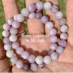 Lepidolit armbnd. 4,6,8, 10mm perle. 16-20cm. Frit valg.