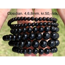 Sort obsidian armbnd. 4,6,8mm perle. 16-20cm. Frit valg.