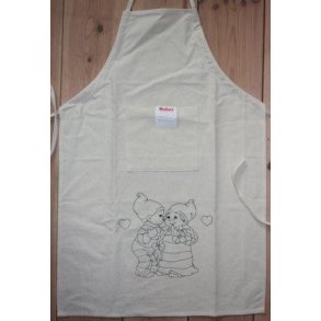 bomuld børneforklæde med nissepar. natur fv.