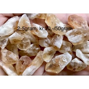 R citrin krystal spidser/tand, 2-5gram. Pris pr. Pose 50gram. 
