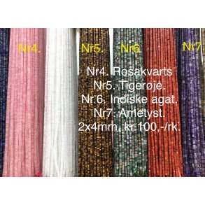 Rosakvarts 2x4mm skive. 38cm lang. Nr4.  