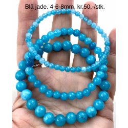 Bl jade armbnd. 4, 6, 8mm. 16-20cm. Frit valg. 
