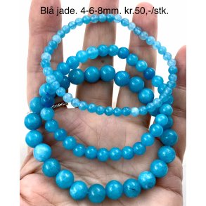 Bl jade armbnd. 4, 6, 8mm. 16-20cm. Frit valg. 