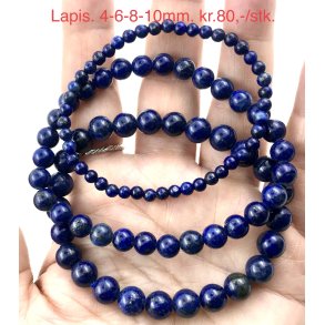Lapis lazuli armbnd. 4,6,8mm perle. 16-20cm. Frit valg.
