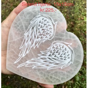 Selenit hjerte plade 15cm. 