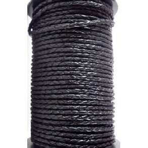 4mm okselæder snøre flettet-sort