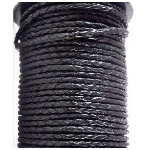 3mm okselæder snøre flettet-sort