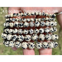 Dalmatiner armbnd. 4,6,8mm perle. 16-20cm. Frit valg.