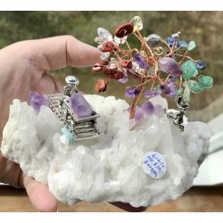 Bjergkrystal+ametyst og 7chakra tr med minerarbejde, 616gram. 