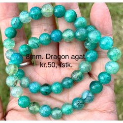 Bl Dragon agat armbnd. 4, 6mm perle. 16-20cm. Frit valg.