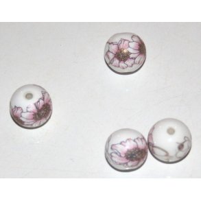 pc-6, Porcelænsperler m/motiv 14mmø.