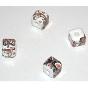 pc-10, Porcelænsperler m/motiv 12x12mm.