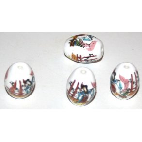 pc-14, Porcelænsperler m/motiv 12x18mm.