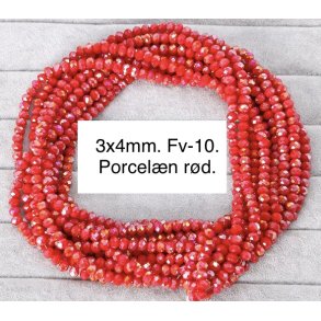 3x4mm. Ca.44cm. Facet krystal glas perle. Porcel�n fv-10. 