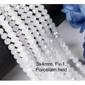 3x4mm. Ca.44cm. Facet krystal glas perle. Porceln fv-1. 