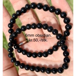 Sort obsidian armbnd. 4,6,8mm perle. 16-20cm. Frit valg.