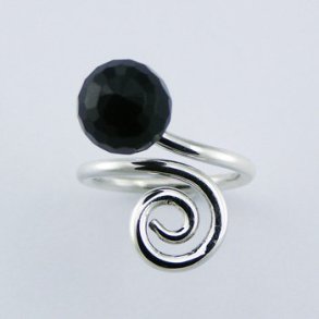 S925 sterling sølv+sort agat ringe-34, str. 9, 10.