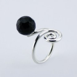 S925 sterling s&oslash;lv+sort agat ringe-34, str. 9, 10.