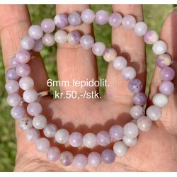Lepidolit armbnd. 4,6,8, 10mm perle. 16-20cm. Frit valg.