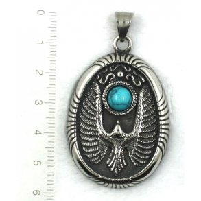 stål vedhæng-35, ørn m/turkis sten, 30x45mm