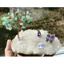 Bjergkrystal+ametyst, aventurin tr med minerarbejde, 500gram. 