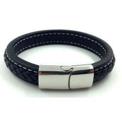 6x12mm, Herre armbnd-11 i sort lder med stl ls