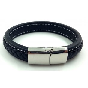 6x12mm, Herre armbnd-11 i sort lder med stl ls