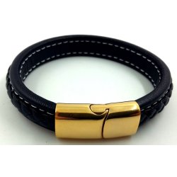 6x12mm, Herre armbnd-11 i sort lder med stl ls