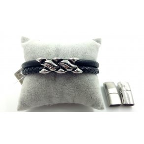 6x12mm, armbnd-12,  sort lder m/stl ls+charms