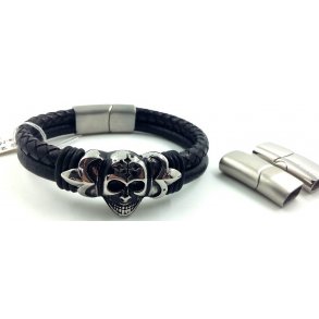 6x12mm, armbnd-13, sort lder m/stl ls+charms