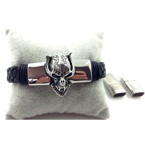 6x12mm Herre armbnd-4, sort lder stlls+charms