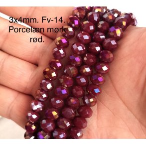 3x4mm. Ca.44cm. Facet krystal glas perle. Porcel�n fv-14. 