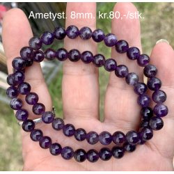 Ametyst armbnd.  4,6,8mm perle. 16-20cm. Frit valg.