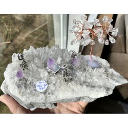 Bjergkrystal+ametyst, akvamarin+bjergkrystal tr med minerarbejde, 1,43kg. 