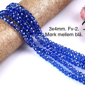 3x4mm. Ca.44cm. Facet krystal glas perle. Fv-2