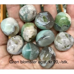 Grn blomster agat lommesten