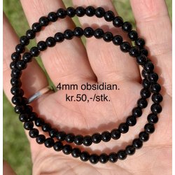 Sort obsidian armbnd. 4,6,8mm perle. 16-20cm. Frit valg.
