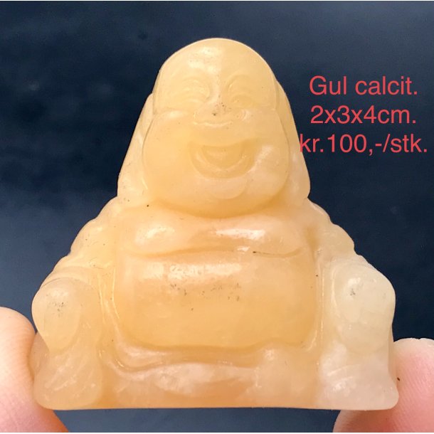 Gul calcit buddha. 2x3x4cm.