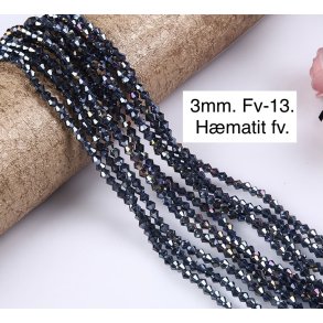 3mm.  Ca.38cm. Spids facet krystal glas perle. Fv-13